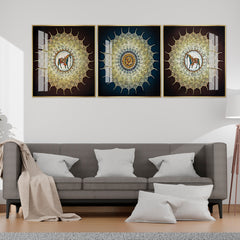 Premium Abstract Horse Painting Set | Intricate Gold Mandala Design (Set of 3)