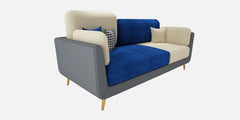 3 Seater Blue & Beige Colour Block Sofa | Two-Tone 3 Seater Velvet Sofa