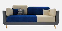 3 Seater Blue & Beige Colour Block Sofa | Two-Tone 3 Seater Velvet Sofa