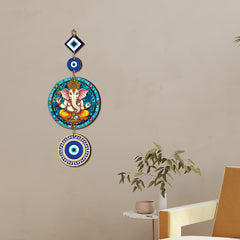 Lord Ganesha Evil Eye Wooden Wall Hanging