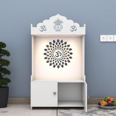 Divine LED Light Puja Shelf OM Temple Stand Home Mandir Puja Mandir for Home, Office - White