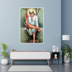 Spiritual Om Sai Ram Sai Baba Wall Painting for Puja Room