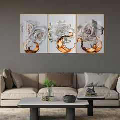 Luxury Abstract Flower Wall Decor | 3-Piece Framed Rose Acrylic Canvas Art