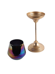 Black Glass Candle Holder and Planter with Stand set of 2