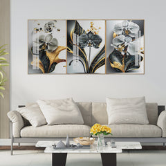 Premium Acrylic Floral Painting Set | Modern Black and Gold Orchid Decor