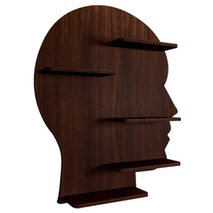 Man Backlit Wood Wall Shelf / Book Shelf, Walnut Finish