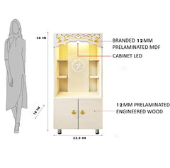 Luxury White Home Temple with LED Backlight & $Om$ Design | Pooja Mandir Storage