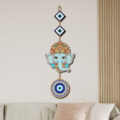 Lord Ganesha Evil Eye Wooden Wall Hanging for Home Decor