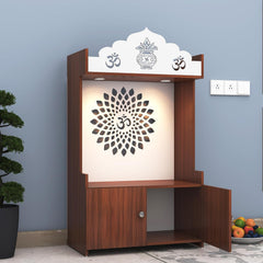 Divine LED Light Puja Shelf OM Temple Stand Home Mandir Puja Mandir for Home, Office - Walnut