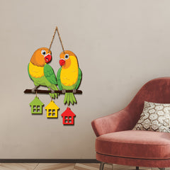 Cute Parrot Pair Wooden Wall Hanging for Home Decoration