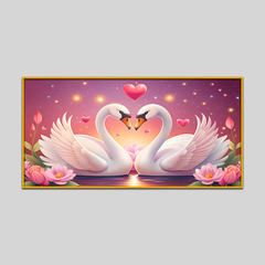 Realistic Swan Birds Couple Elements Decoration With Valentine’s Day