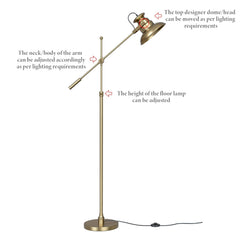 Modern Reading Task Floor Lamp Standing Focused Light Moveable and Adjustable Height Brass Antique finish