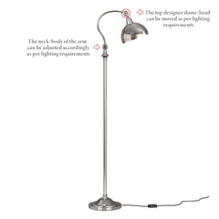 Curved Reading Task Floor Lamp Standing Silver Nickel Adjustable, Moveable Neck and Shade to Focus Light