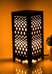 Willson Diamond Lattice Wooden Table Lamp - Unique Cutout Design