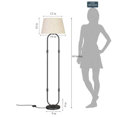 Modern Loop Floor Lamp Standing Black 5ft Height with Off White Lampshade 16 inches