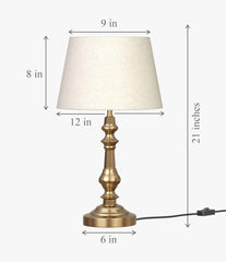Table Lamp Brass Antique Gold 21 inches Height with Off White 12 inches Diameter Lampshade