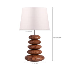 Wooden Pebble Table Lamp 18 Inches Height With 10 Inches Diameter Cream Jute Lamp Shade