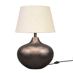 Hammered Table Lamp Copper Antique 21 Inches Height With Off White 14 Inches Diameter Lampshade
