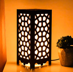 Geometric Lattice Table Lamp - Unique Wooden Cutout