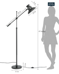 Modern Reading Task Floor Lamp Standing Focused Light Moveable and Adjustable Height Black Polished