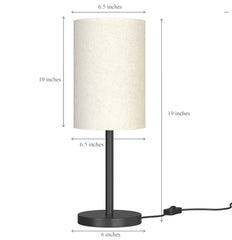 Bedroom Table Lamp Black Sleek 19 inches Height with Off White Cylinder Lampshade