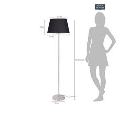 Floor Lamp Standing Modern Silver 5ft Height with Black Lampshade 16 inches