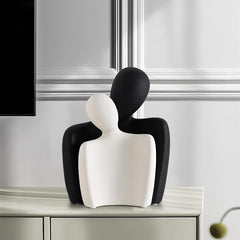 Ceramic Couple Statues - Hugging Couple Figurines for Shelf and Table, Modern Romantic Sculptures for Living Room, Bedroom, Office Decor - Black White