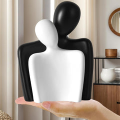 Ceramic Couple Statues - Hugging Couple Figurines for Shelf and Table, Modern Romantic Sculptures for Living Room, Bedroom, Office Decor - Black White