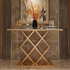 Geometric Criss Cross Pattern Contemporary Console Table