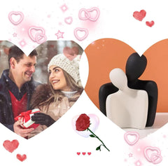 Ceramic Couple Statues - Hugging Couple Figurines for Shelf and Table, Modern Romantic Sculptures for Living Room, Bedroom, Office Decor - Black White