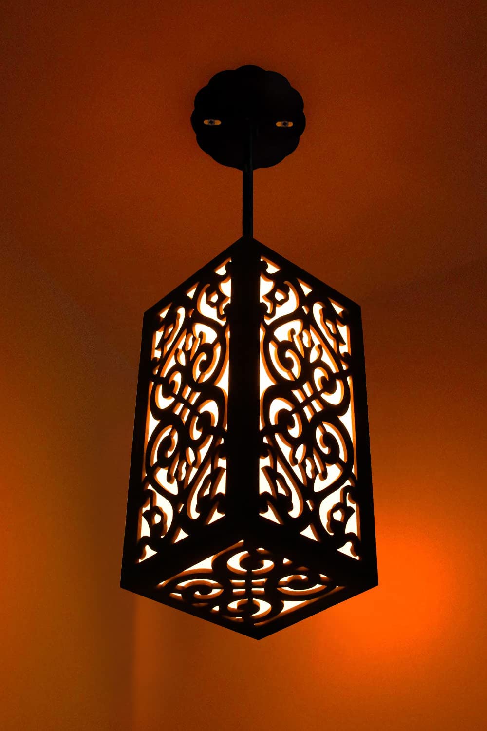 Carved Scroll Pattern Wooden Pendant Light - Decorative Hanging Lamp