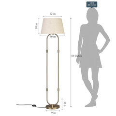 Modern Loop Floor Lamp Standing Brass Antique 5ft Height with Off White Lampshade 16 inches