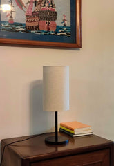 Bedroom Table Lamp Black Sleek 19 inches Height with Off White Cylinder Lampshade