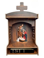 Elegant Wooden Christian Shrine | Modern Freestanding Altar with Cross & Church Detail