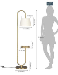 Modern Shelf Floor Lamp Standing Brass Antique 5ft Height with 10 Inches Shelf Diameter and Off White Lampshade