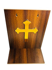 Minimalist Wooden Christian Altar Shelf | Wall Mounted Prayer Nook with Golden Cross