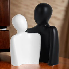 Ceramic Couple Statues - Hugging Couple Figurines for Shelf and Table, Modern Romantic Sculptures for Living Room, Bedroom, Office Decor - Black White