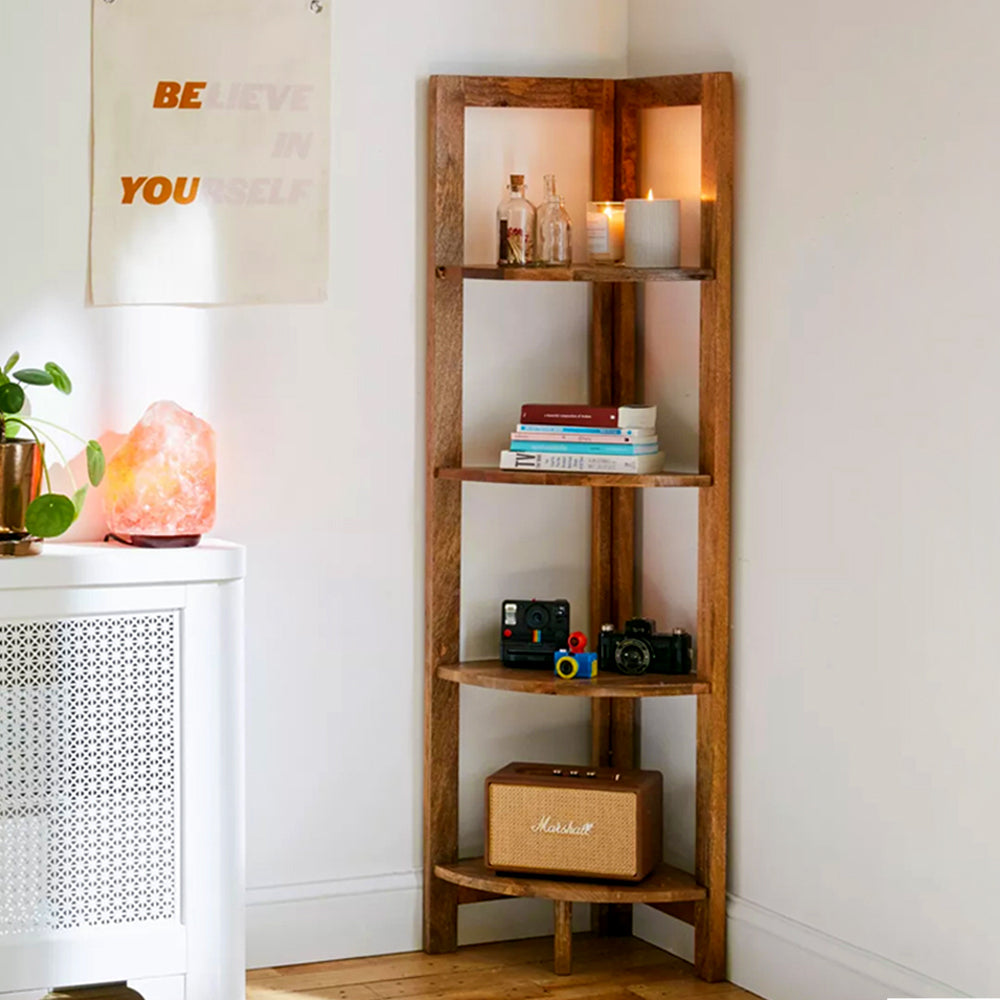 Wooden Corner Shelf In Ladder Motif