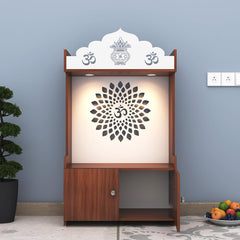 Divine LED Light Puja Shelf OM Temple Stand Home Mandir Puja Mandir for Home, Office - Walnut