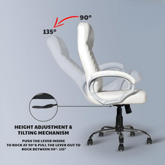 Premium White Leatherette Office Chair with Fixed Armrests | Heavy Duty Chrome Base | Home Office Desk Swivel Seat