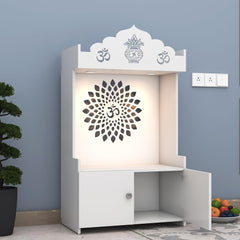 Divine LED Light Puja Shelf OM Temple Stand Home Mandir Puja Mandir for Home, Office - White