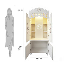 Premium White MDF Temple Cabinet | White Pooja Mandir with Doors & LED