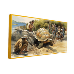 Painting Turtle Rocky Area With People Looking It Canvas Wall Paintings