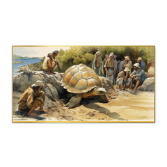 Painting Turtle Rocky Area With People Looking It Canvas Wall Paintings