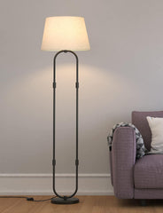 Modern Loop Floor Lamp Standing Black 5ft Height with Off White Lampshade 16 inches