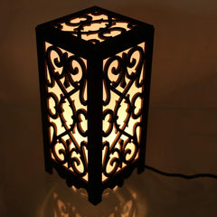 Elegant Wooden Table Lamp with Ornate Cutwork
