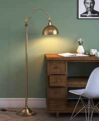 Vintage Curved Reading Task Floor Lamp Standing Brass Antique Adjustable, Moveable Neck and Shade to Focus Light