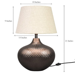 Hammered Table Lamp Copper Antique 21 Inches Height With Off White 14 Inches Diameter Lampshade