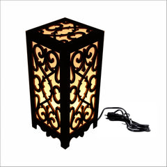 Elegant Wooden Table Lamp with Ornate Cutwork