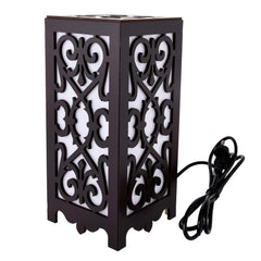 Elegant Wooden Table Lamp with Ornate Cutwork